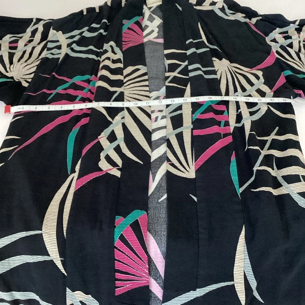 Maeve Kira Long Kimono Jacket Womens Size XS/S Black Tropical Floral Pockets - Picture 13 of 15